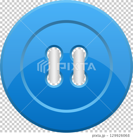 A vibrant, shiny blue button with two holes, ready to fasten clothing or embellish crafts. 129926068