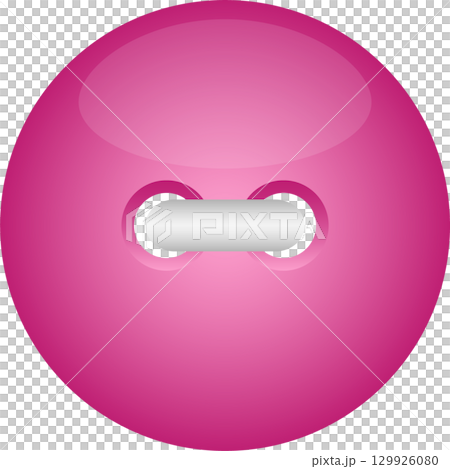 Shiny pink button with two holes and a silver bar used for attaching to garments or crafts. 129926080