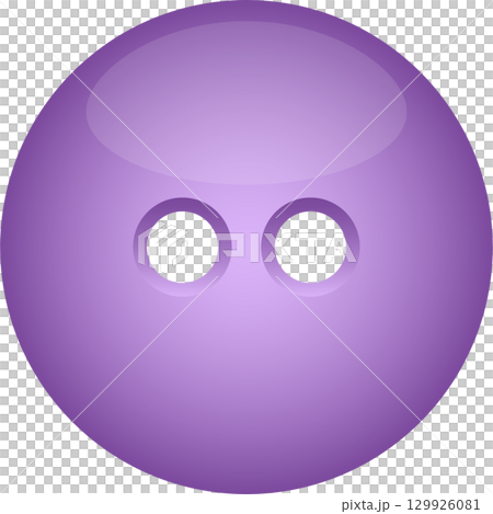 A glossy, purple sewing button with two holes. Its round shape makes it good for decorations. 129926081