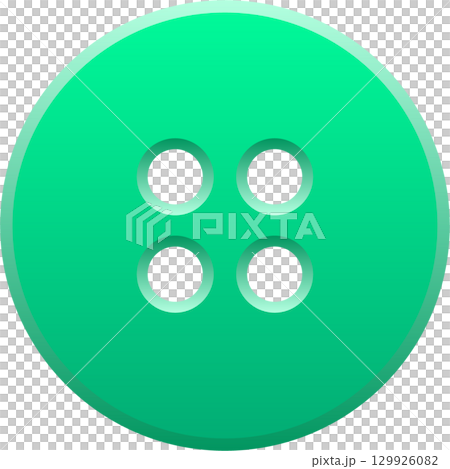 Close up of a mint green sewing button with four holes, showcasing simplistic design. Close up of a mint green sewing button with four holes, showcasing simplistic design. 129926082