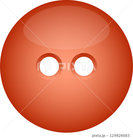 A glossy orange round button with two symmetrical black holes against a solid black background. A glossy orange round button with two symmetrical black holes against a solid black background. 129926083