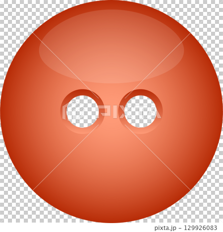 A glossy orange round button with two symmetrical black holes against a solid black background. A glossy orange round button with two symmetrical black holes against a solid black background. 129926083