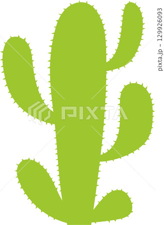 Illustration of a vibrant green saguaro cactus with prickly spines against a dark black backdrop. 129926093