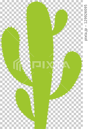 A light green Saguaro cactus with spikes in a cartoon style against a black background. A light green Saguaro cactus with spikes in a cartoon style against a black background. 129926095