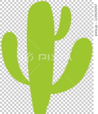 A stylized illustration of a large green cactus on a solid black background, nature art. 129926097