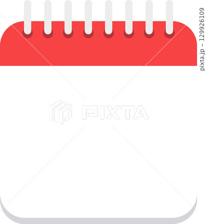 A simple icon featuring a red and white calendar with binder rings at the top. Reminds of a date. 129926109