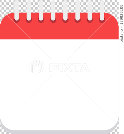 A simple icon featuring a red and white calendar with binder rings at the top. Reminds of a date. 129926109