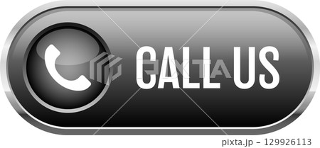 A gray, glossy button icon that features a telephone symbol and encourages viewers to call. 129926113