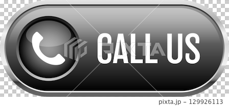 A gray, glossy button icon that features a telephone symbol and encourages viewers to call. 129926113