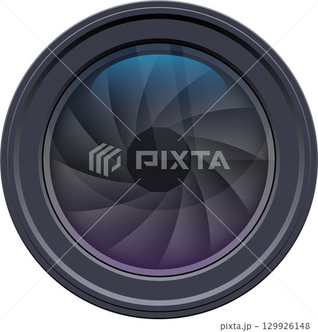 Detailed image showing the aperture and optics of a camera lens for photography or video. Detailed image showing the aperture and optics of a camera lens for photography or video. 129926148