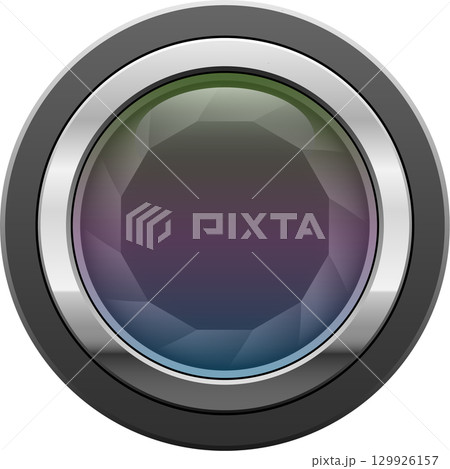 Colorful gradient fill within a silver and gray circular button with gem-like polygonal pattern 129926157
