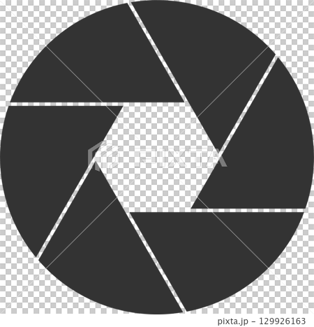 Aperture: Concentric shape, composed of six dark gray triangles around a hexagonal black void. Aperture: Concentric shape, composed of six dark gray triangles around a hexagonal black void. 129926163