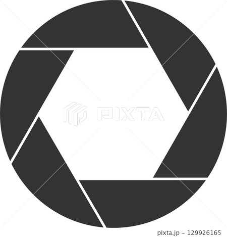 Abstract camera shutter. Geometric dark shape in gray and black. Photographic design element. 129926165