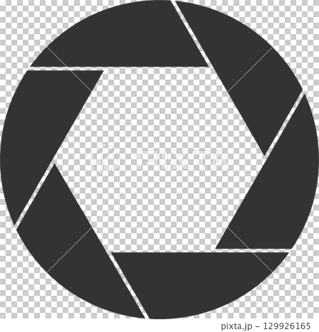 Abstract camera shutter. Geometric dark shape in gray and black. Photographic design element. 129926165