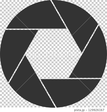 A stylized, dark gray aperture graphic with a hexagonal opening against a black background. A stylized, dark gray aperture graphic with a hexagonal opening against a black background. 129926167