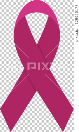 A magenta awareness ribbon emblem against a dark background symbolizes support and solidarity. 129926178
