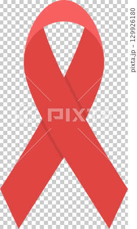 Red ribbon representing support for awareness and solidarity with health and social cause. 129926180
