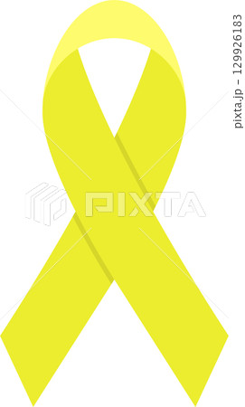 A stylized yellow ribbon emblem set against a stark black backdrop, symbolizing various causes. A stylized yellow ribbon emblem set against a stark black backdrop, symbolizing various causes. 129926183