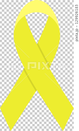 A stylized yellow ribbon emblem set against a stark black backdrop, symbolizing various causes. A stylized yellow ribbon emblem set against a stark black backdrop, symbolizing various causes. 129926183