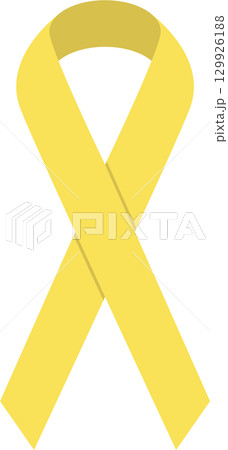 A single, yellow ribbon, signifying solidarity, awareness, and hope, against a black background. 129926188