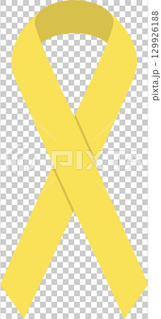 A single, yellow ribbon, signifying solidarity, awareness, and hope, against a black background. 129926188
