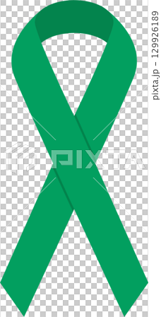 A green awareness ribbon on a black background, symbolizing support and raising awareness. 129926189