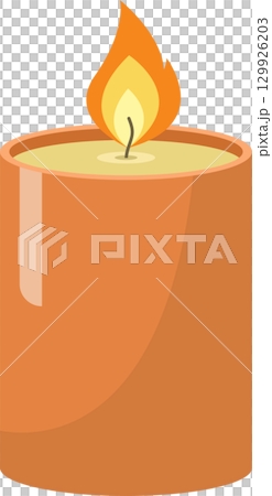 A cozy candle with a warm glow, set against a black background, perfect for relaxation. 129926203