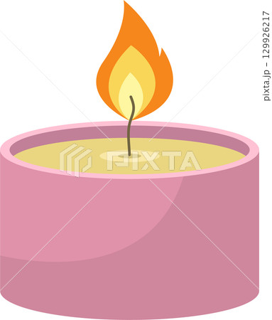 A vibrant pink candle glows, its flame dancing warmly. A symbol of peace and reflection. 129926217