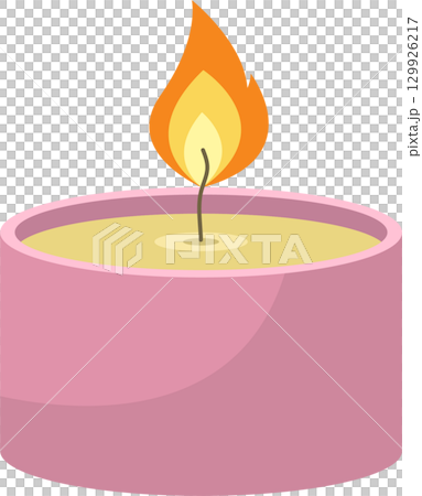 A vibrant pink candle glows, its flame dancing warmly. A symbol of peace and reflection. 129926217