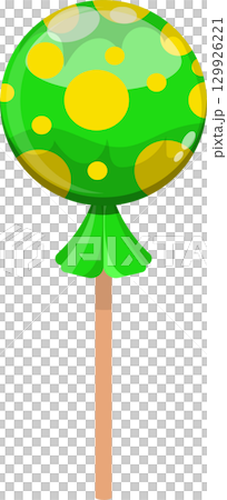 Whimsical lollipop with a vibrant green, yellow, and brown design isolated on a black backdrop. Whimsical lollipop with a vibrant green, yellow, and brown design isolated on a black backdrop. 129926221