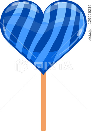 Striped blue heart on a stick: A simple graphic art design. It looks like a sweet treat. 129926236