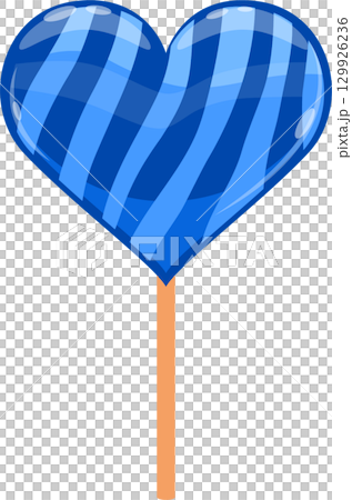 Striped blue heart on a stick: A simple graphic art design. It looks like a sweet treat. 129926236