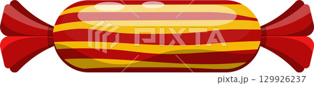 Wrapped candy with red wrappers and yellow stripes. An icon for sweetness, treat, or dessert. Wrapped candy with red wrappers and yellow stripes. An icon for sweetness, treat, or dessert. 129926237