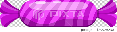 A purple wrapped candy with stripes, sealed at each end, glistening with a shiny surface. A purple wrapped candy with stripes, sealed at each end, glistening with a shiny surface. 129926238
