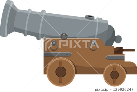 Illustration of a vintage cannon, typically used for naval warfare or historical reenactments. 129926247