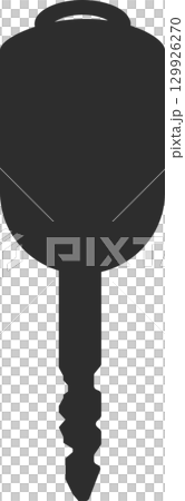 Silhouette of a simple metal key with a looped head and jagged blade, a symbol of access. 129926270