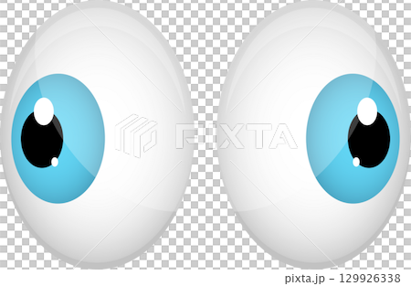 Cartoon eyes staring slightly right with light blue irises and white sclera. A vector image. 129926338