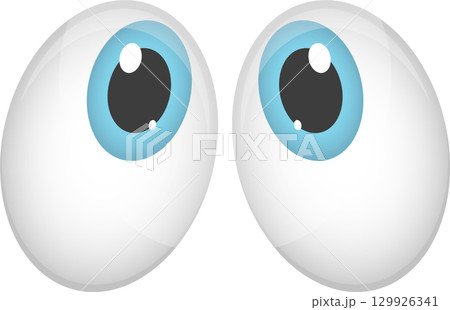 Cartoon eyes with blue irises, gazing upwards in a whimsical and exaggerated style. Cute look. 129926341