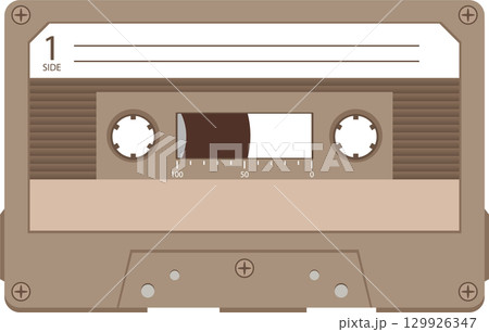 Analog audio music format, side one, with spools, indicator, and place for song titles. 129926347