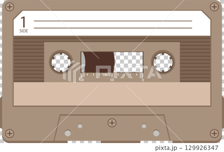 Analog audio music format, side one, with spools, indicator, and place for song titles. 129926347