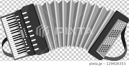 Accordion instrument with bellows and keys, typically used for folk music performances. Accordion instrument with bellows and keys, typically used for folk music performances. 129926353