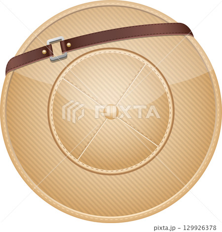 Illustration of a classic pith helmet, often associated with safari adventures and explorers. 129926378