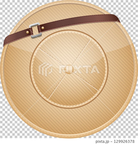 Illustration of a classic pith helmet, often associated with safari adventures and explorers. 129926378