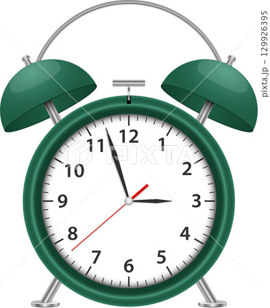 Green alarm clock showing a few minutes before three o'clock. Stay punctual with this classic! Green alarm clock showing a few minutes before three o'clock. Stay punctual with this classic! 129926395