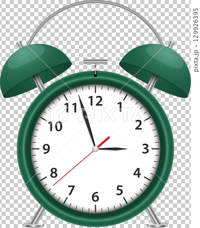 Green alarm clock showing a few minutes before three o'clock. Stay punctual with this classic! Green alarm clock showing a few minutes before three o'clock. Stay punctual with this classic! 129926395