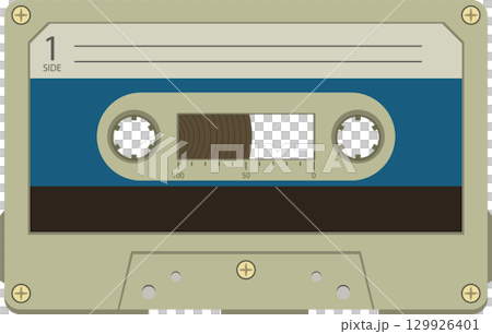 Vintage audio cassette tape with side one label, showcasing analog recording technology. 129926401