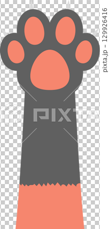 Stylized animal paw with extended claws, rendered in gray and coral, isolated on black background. Stylized animal paw with extended claws, rendered in gray and coral, isolated on black background. 129926416