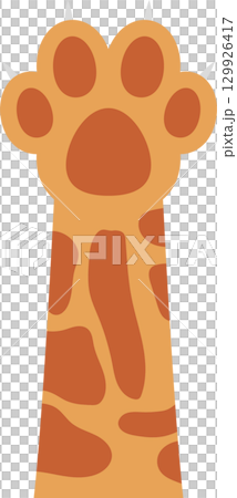 Cartoon illustration of an orange patterned animal paw with claws against a black background. Cartoon illustration of an orange patterned animal paw with claws against a black background. 129926417