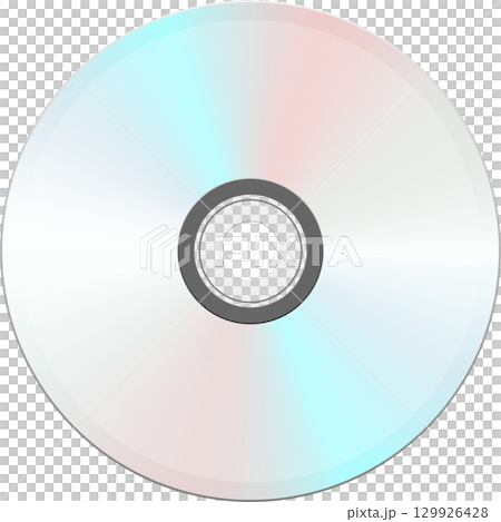 A compact disc is reflective, iridescent, and shiny, showing its rainbow data storage capacity. 129926428