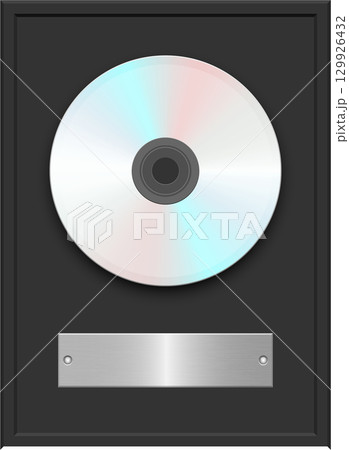 Framed holographic compact disc with metal plaque, showcasing achievement and artistry. Framed holographic compact disc with metal plaque, showcasing achievement and artistry. 129926432